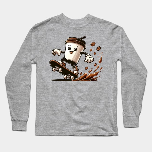 Skateboarding Coffee Cup | Gift for Skateboarding Coffee Lovers Long Sleeve T-Shirt by blueduckstuff